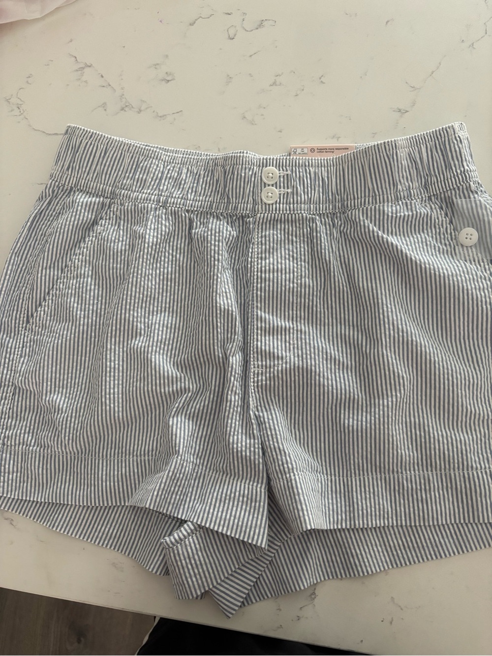 SO High-Waist Seersucker Shorts - Blue & White